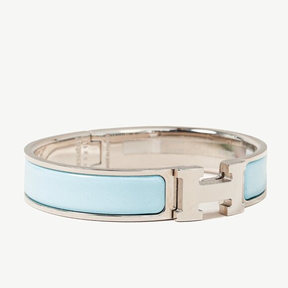 *SOLD* Hermes Clic H Bracelet in Silver Tone and Blue Ciel - Picture 1 of 7